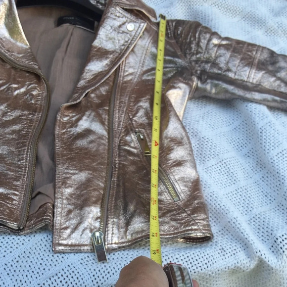 River Island Distressed Rose/ Gold leather bomber jacket S UK8 - Picture 14 of 14